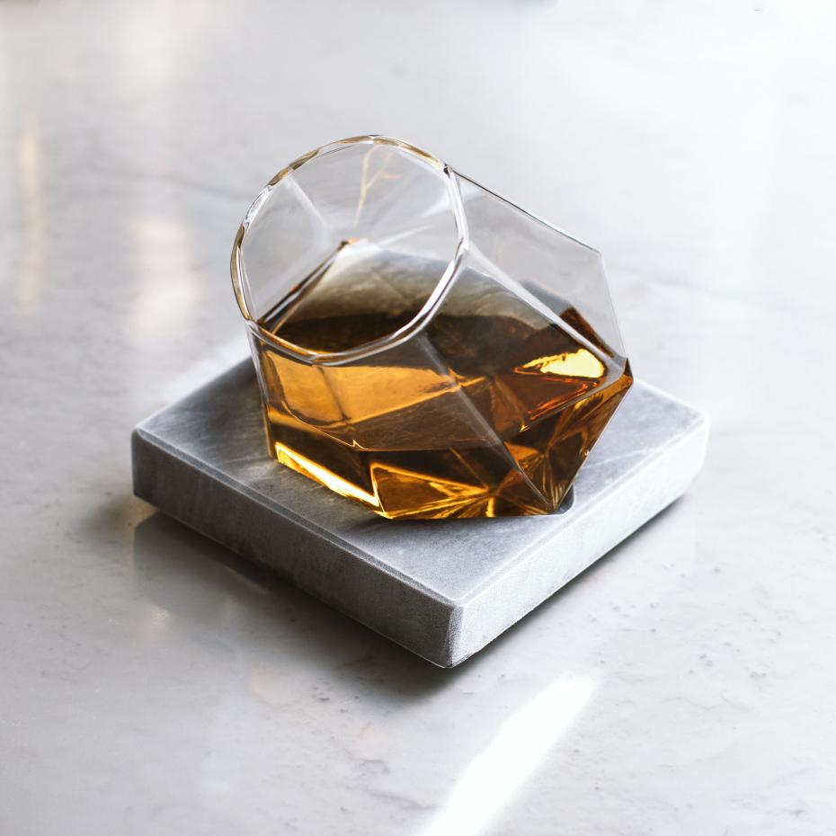Diamond Glass with Drink Nesting in Marble Cooling Coaster